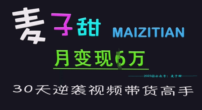 麦子甜30天逆袭视频带货高手，单月变现6W加特训营-辉睿创业运营学习资源网