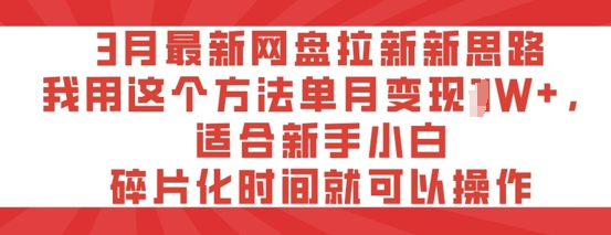 3月最新网盘拉新新思路，我用这个方法单月变现过W+，适合新手小白，碎片化时间就可以操作-辉睿创业运营学习资源网