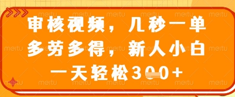 审核视频，几秒一单，多劳多得，新人小白一天轻松3张【揭秘】-辉睿创业运营学习资源网